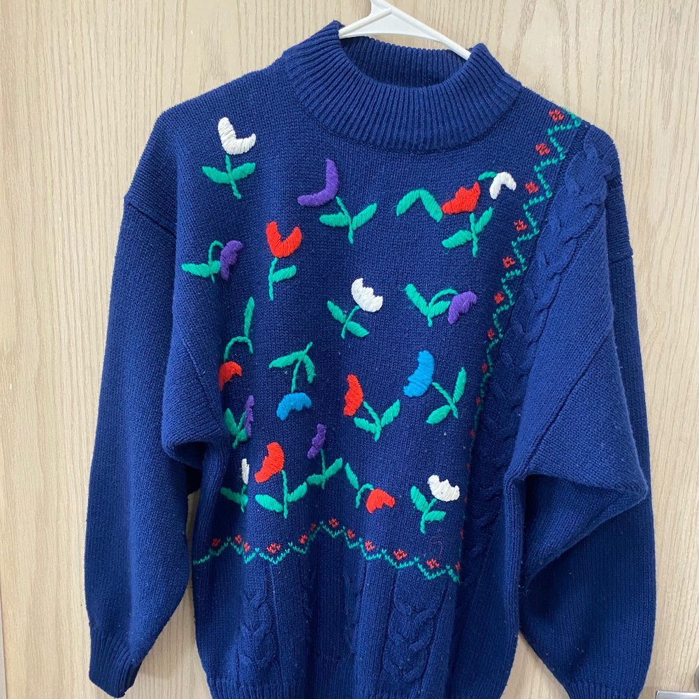 Vintage Blue Floral Western Connection Size L Women’s Pullover Sweate